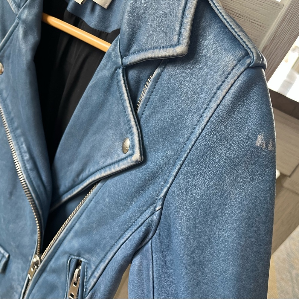 IRO Ashville Distressed Blue Leather Jacket France 36 / US 2 / XS - Picture 12 of 16